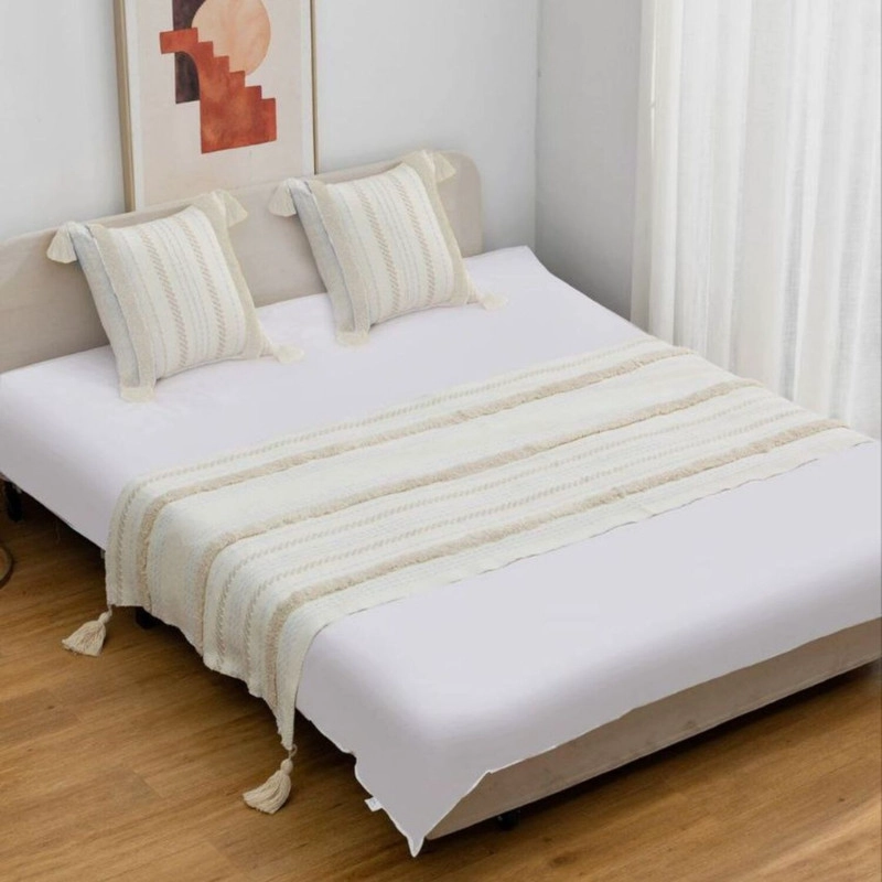 JUEGO DE PIECERA BOHO CON RELIEVE MEDIDA 210X70CM + 2 FUNDAS - 1