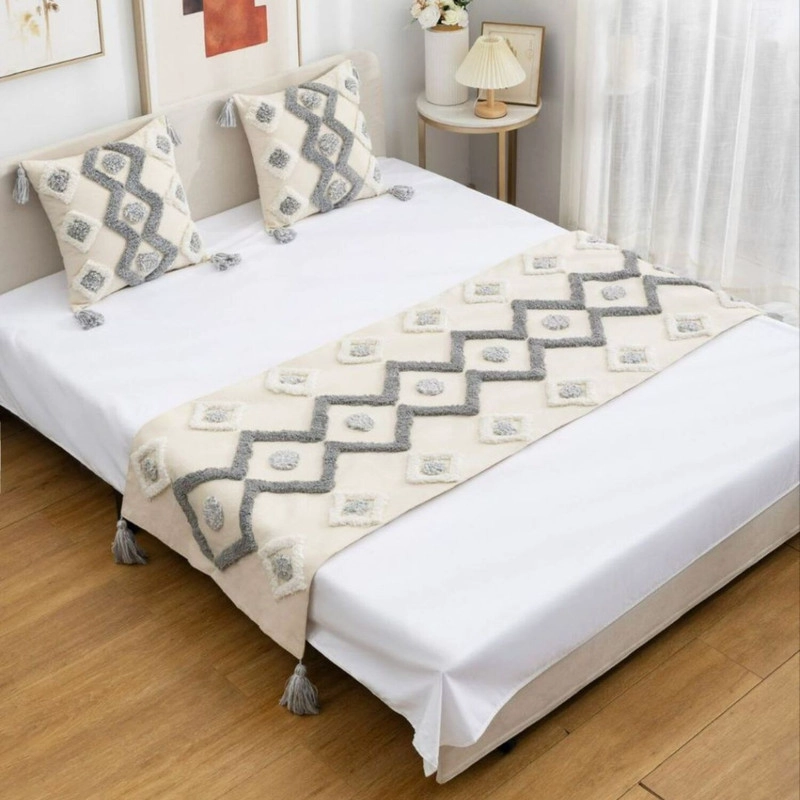 JUEGO DE PIECERA BOHO CON RELIEVE MEDIDA 210X70CM + 2 FUNDAS - 1