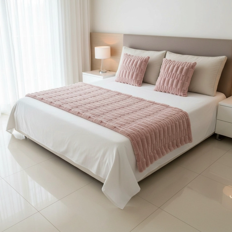 JUEGO DE PIECERA TEXTURIZADA MEDIDA 70X210CM PIE DE CAMA ROSADO - 1