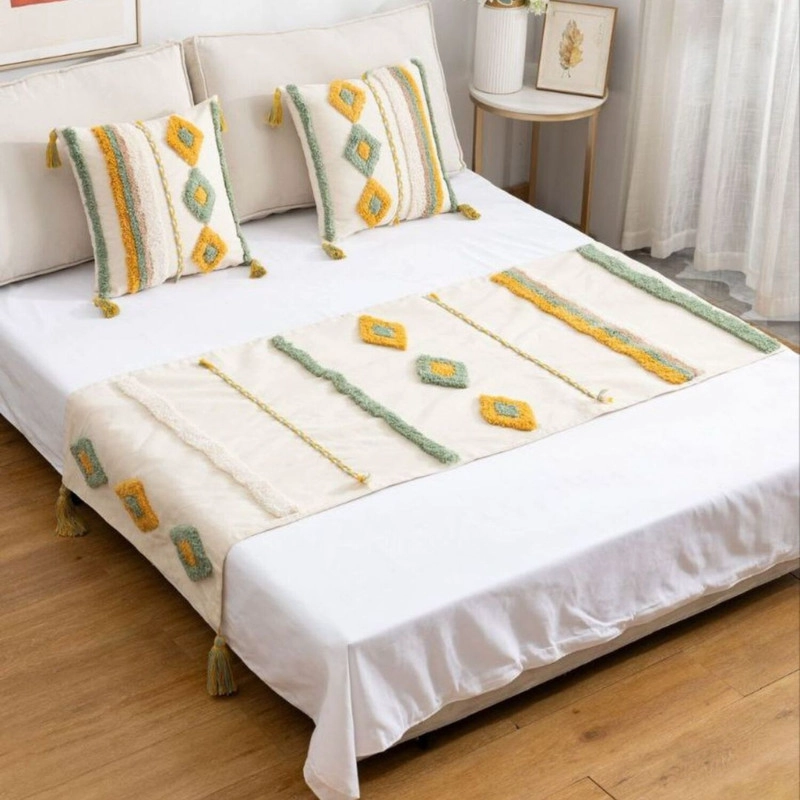 JUEGO DE PIECERA BOHO CON RELIEVE MEDIDA 210X70CM + 2 FUNDAS - 1