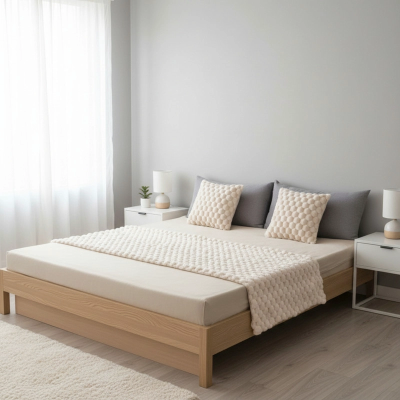 JUEGO DE PIECERA PELUDA TEXTURIZADA MEDIDA 70X190CM PIE DE CAMA CREMA - 1