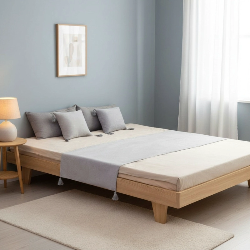 JUEGO DE PIECERA DE LINO CON POMPONES MEDIDA 70X210CM PIE DE CAMA GRIS - 1