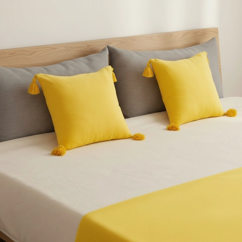 JUEGO DE PIECERA DE LINO CON POMPONES MEDIDA 70X210CM PIE DE CAMA GRIS - 7