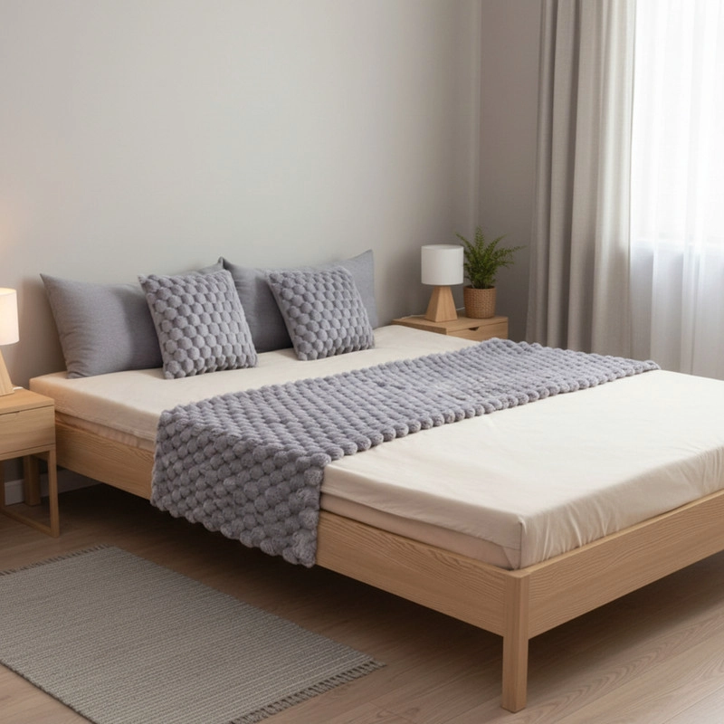 JUEGO DE PIECERA PELUDA TEXTURIZADA MEDIDA 70X190CM PIE DE CAMA GRIS - 1