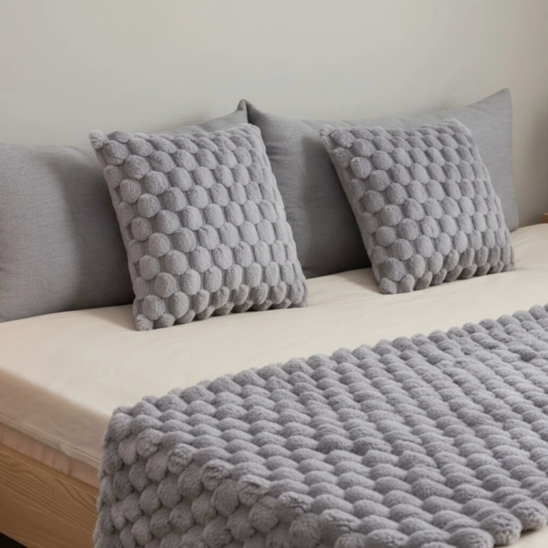 JUEGO DE PIECERA PELUDA TEXTURIZADA MEDIDA 70X190CM PIE DE CAMA GRIS - 5