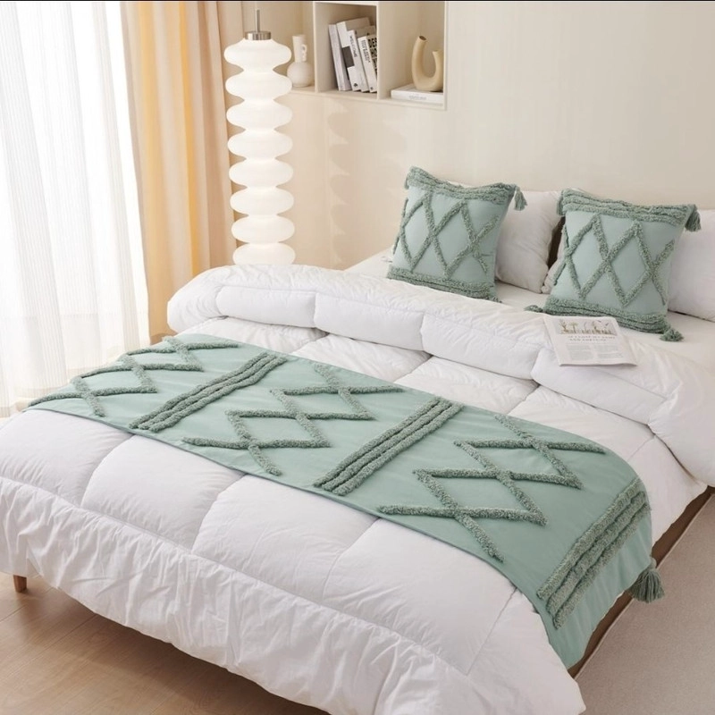 JUEGO DE PIECERA BOHO CON RELIEVE MEDIDA 210X70CM + 2 FUNDAS - 1