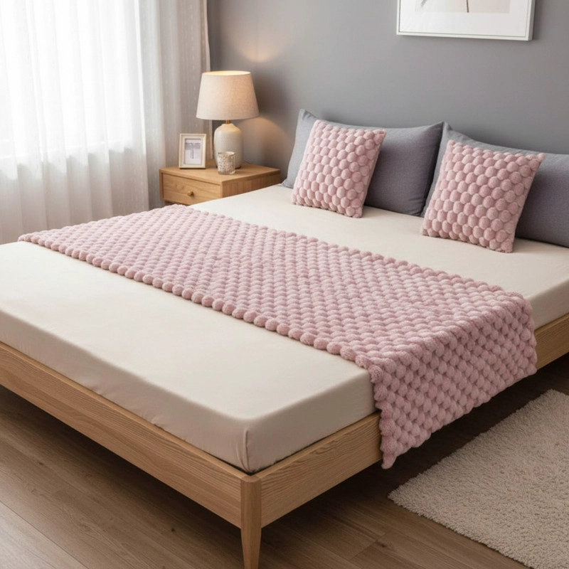 JUEGO DE PIECERA PELUDA TEXTURIZADA MEDIDA 70X190CM PIE DE CAMA ROSADO - 1