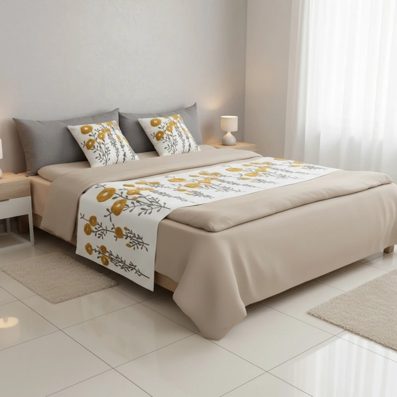 JUEGO DE PIECERA BORDADA MEDIDA 210X70CM + 2 FUNDAS - 1