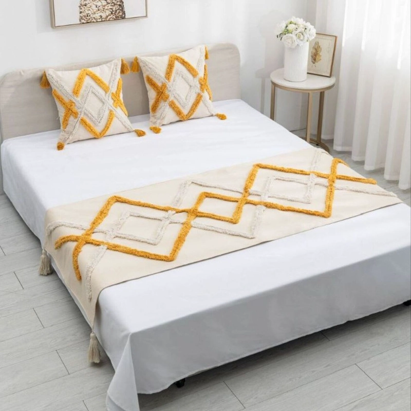 JUEGO DE PIECERA BOHO CON RELIEVE MEDIDA 210X70CM + 2 FUNDAS - 1