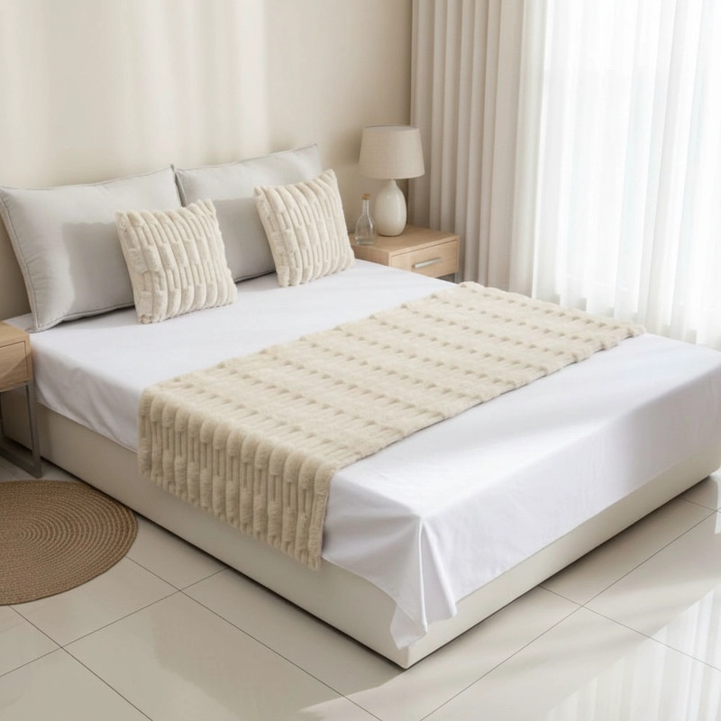 JUEGO DE PIECERA TEXTURIZADA MEDIDA 70X210CM PIE DE CAMA BEIGE - 1