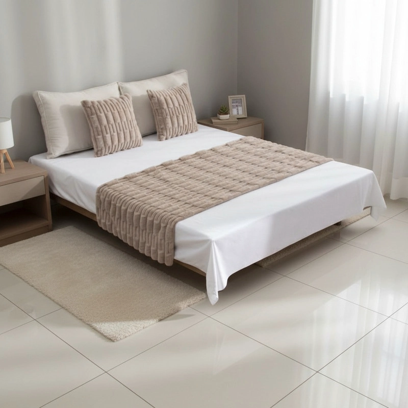 JUEGO DE PIECERA TEXTURIZADA MEDIDA 70X210CM PIE DE CAMA CAFE  CLARO - 1