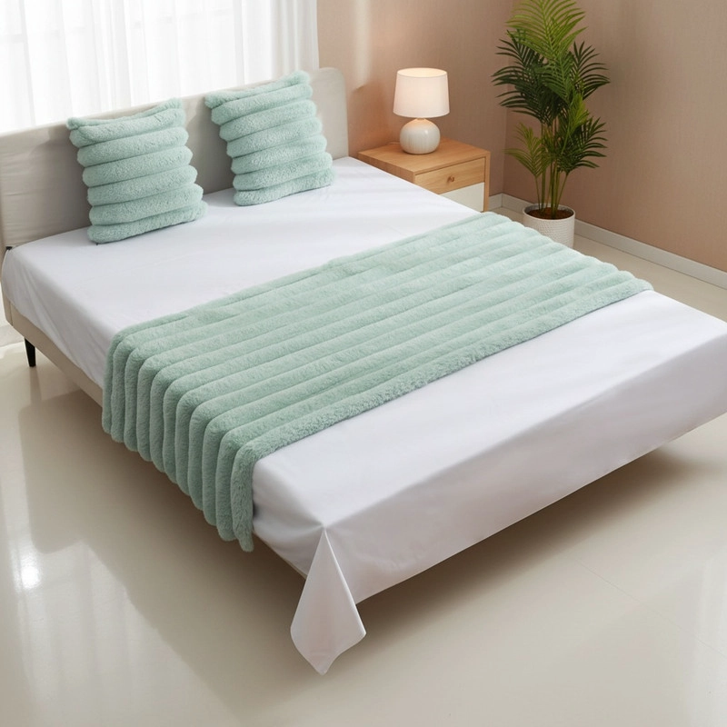 JUEGO DE PIECERA PELUDA TEXTURIZADA MEDIDA 70X210CM PIE DE CAMA MENTA - 1