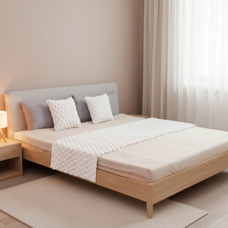 JUEGO DE PIECERA PELUDA TEXTURIZADA MEDIDA 70X190CM PIE DE CAMA BLANCO - 1
