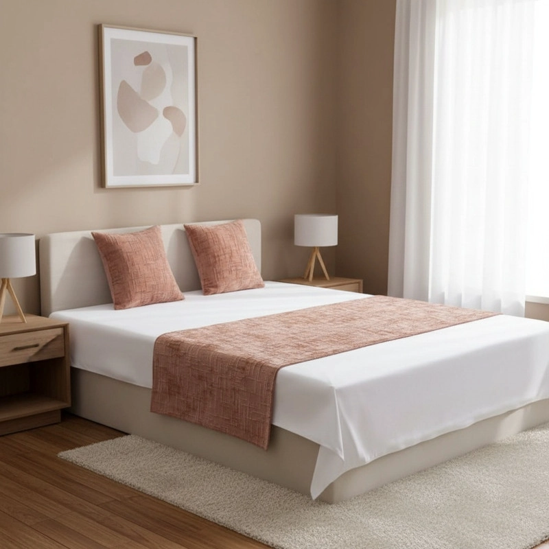 JUEGO DE PIECERA CHENILLE MEDIDA 70X210CM PIE DE CAMA ROSADO - 1