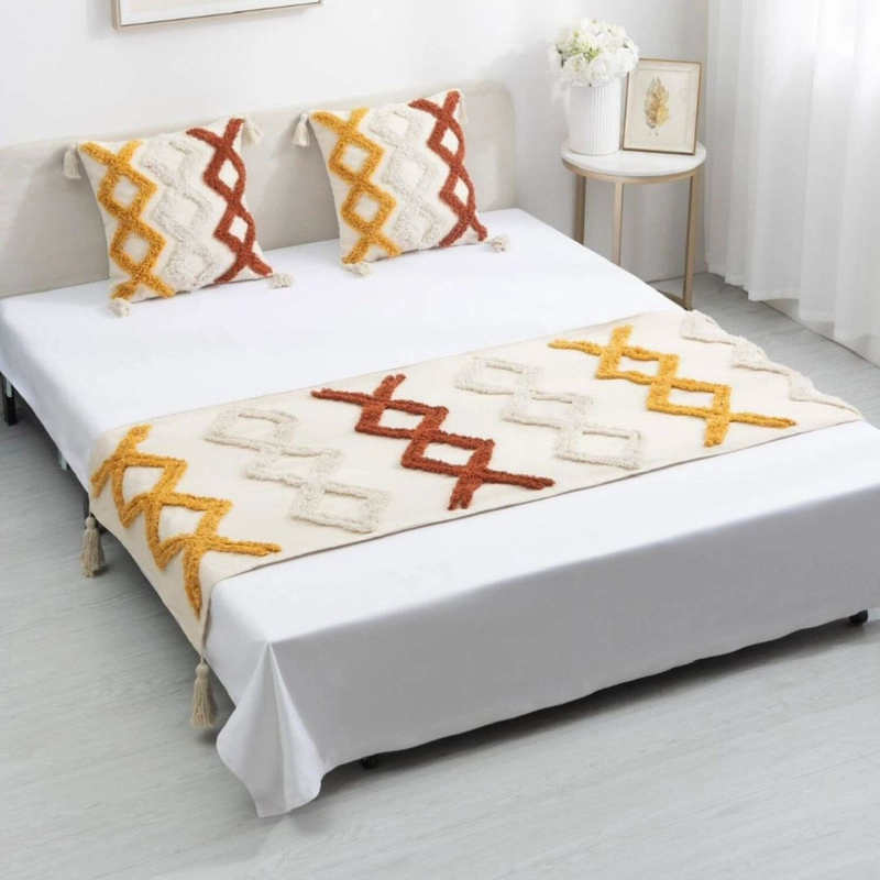 JUEGO DE PIECERA BOHO CON RELIEVE MEDIDA 210X70CM + 2 FUNDAS - 1