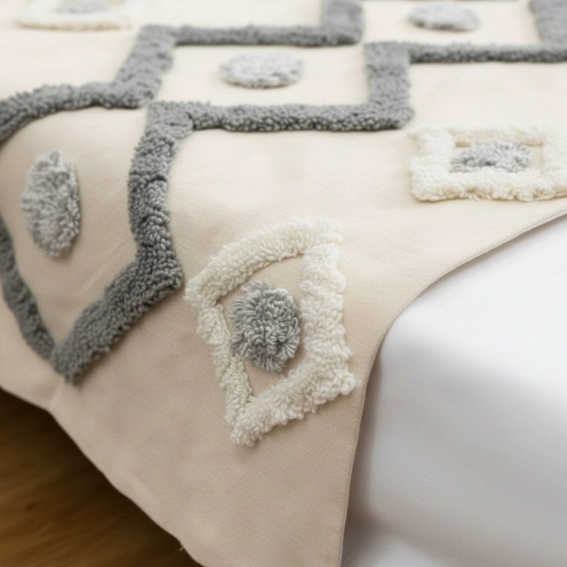 JUEGO DE PIECERA BOHO CON RELIEVE MEDIDA 210X70CM + 2 FUNDAS - 5