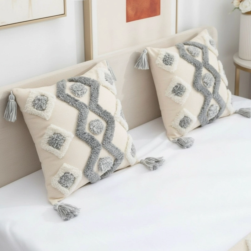 JUEGO DE PIECERA BOHO CON RELIEVE MEDIDA 210X70CM + 2 FUNDAS - 6