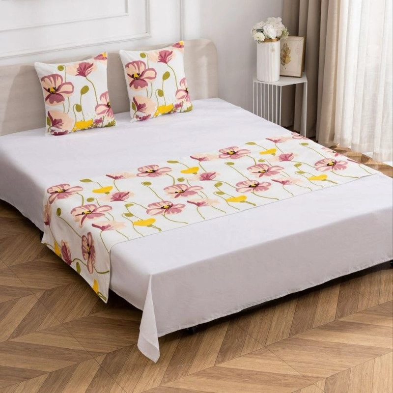 JUEGO DE PIECERA BORDADA MEDIDA 210X70CM + 2 FUNDAS - 1