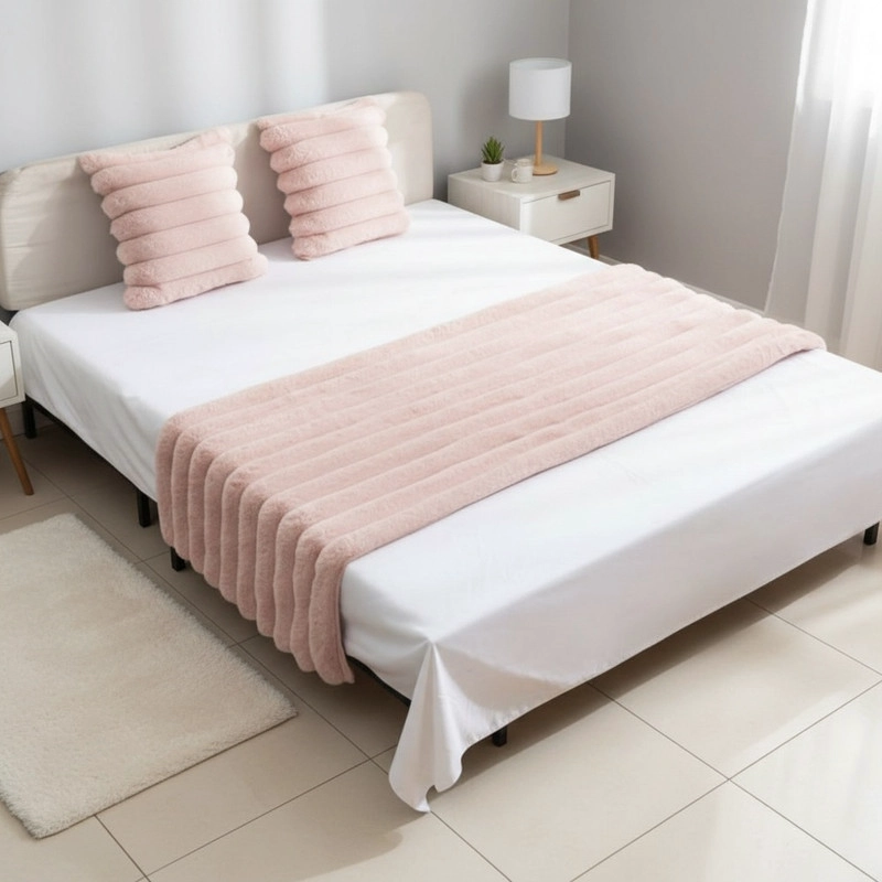 JUEGO DE PIECERA PELUDA TEXTURIZADA MEDIDA 70X210CM PIE DE CAMA ROSADO - 1