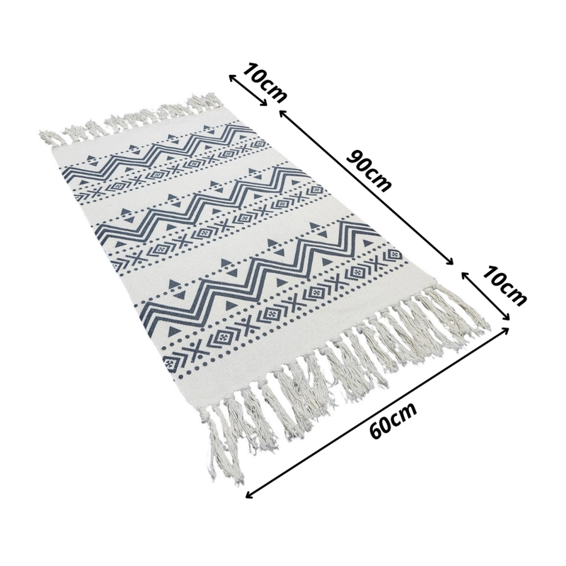 BAJADA DE CAMA KILIM 60CM X 90CM TEJIDAS EN ALGODON CON FLECOS ESTAMPADA - 2