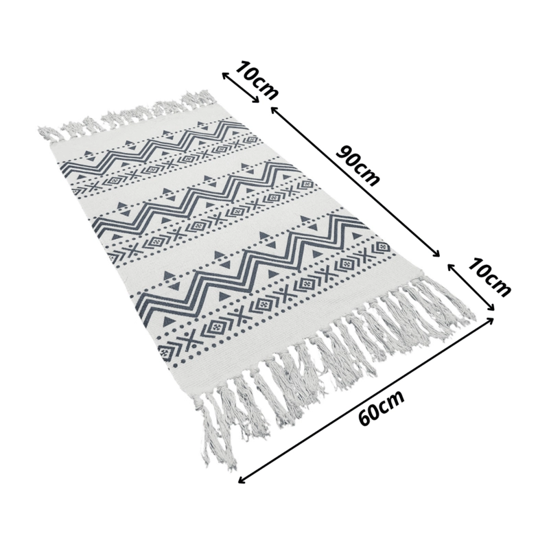 BAJADA DE CAMA KILIM 60CM X 90CM TEJIDAS EN ALGODON CON FLECOS ESTAMPADA - 3