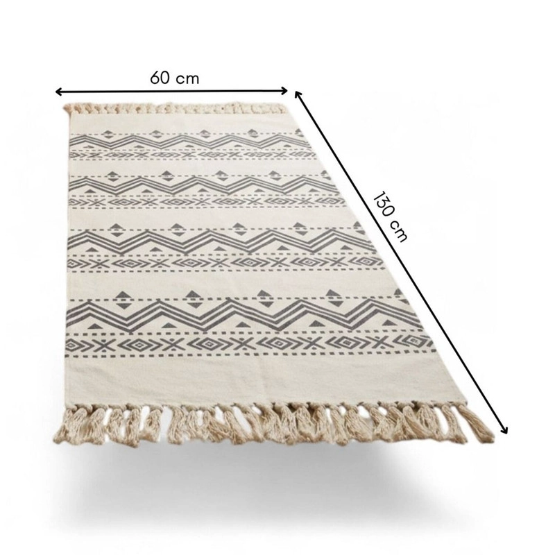 BAJADA DE CAMA KILIM PASILLERA DE 130X60CM EN ALGODON TEJIDA CON FLECOS ESTAMPADA - 4