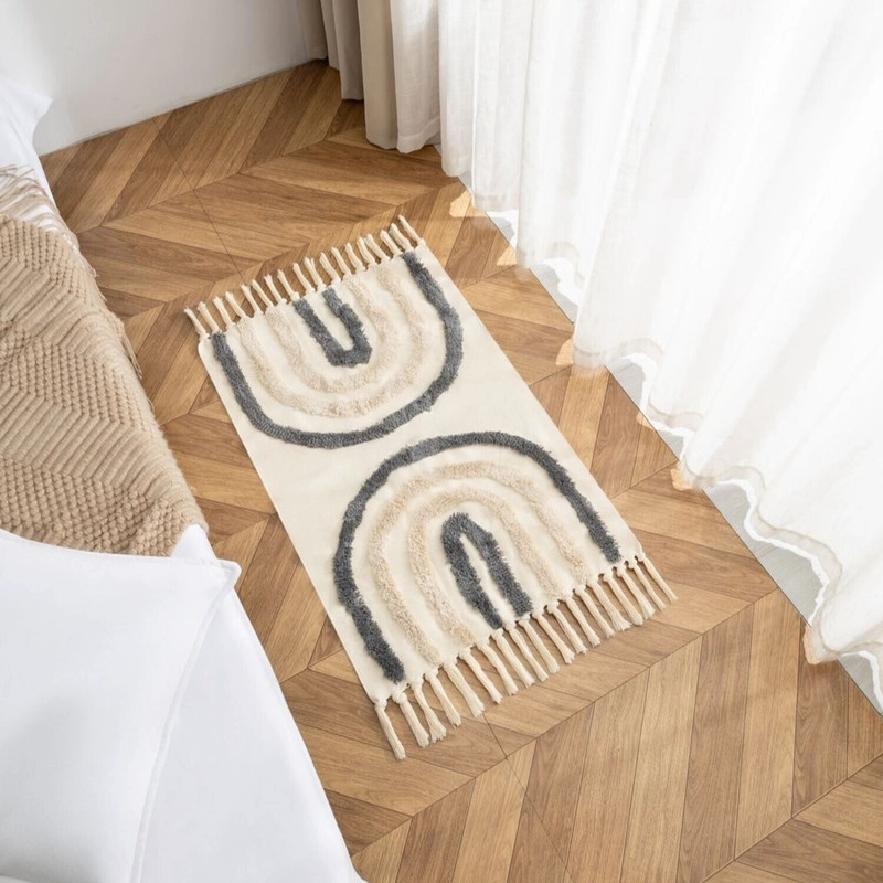 BAJADA DE CAMA KILIM BOHO 60CM X 90CM TEJIDAS EN ALGODON CON FLECOS BORDADA - 1