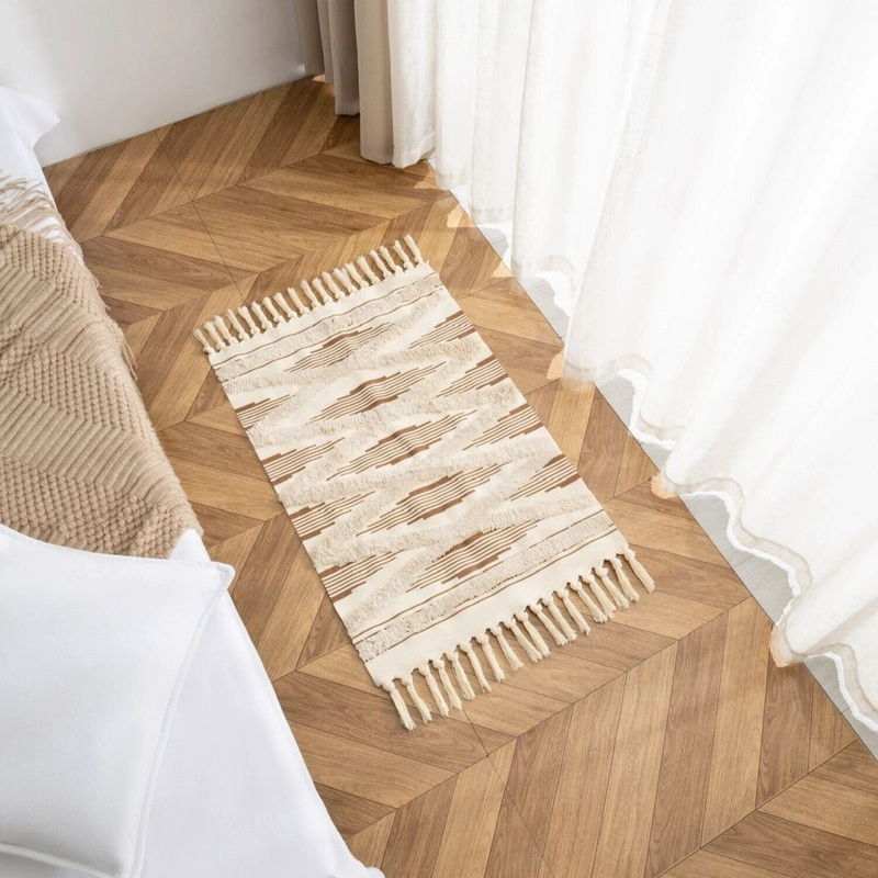BAJADA DE CAMA KILIM BOHO 60CM X 90CM TEJIDAS EN ALGODON CON FLECOS BORDADA - 1