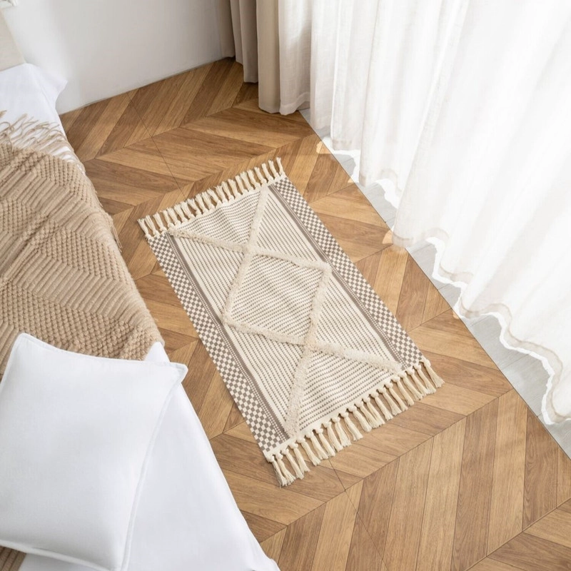 BAJADA DE CAMA KILIM BOHO 60CM X 90CM TEJIDAS EN ALGODON CON FLECOS BORDADA - 1