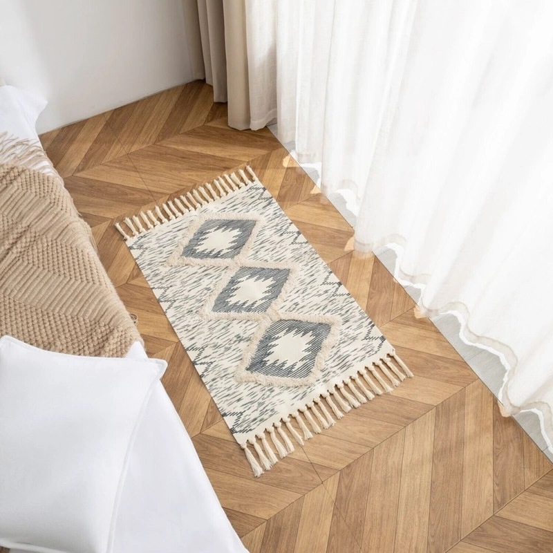 BAJADA DE CAMA KILIM BOHO 60CM X 90CM TEJIDAS EN ALGODON CON FLECOS BORDADA - 1
