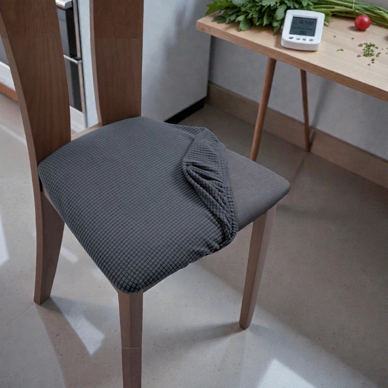 SET DE 6 FUNDAS PARA ASIENTO DE SILLAS ELASTICADAS TEXTURIZADA CUADRILLE COLOR GRIS - 2