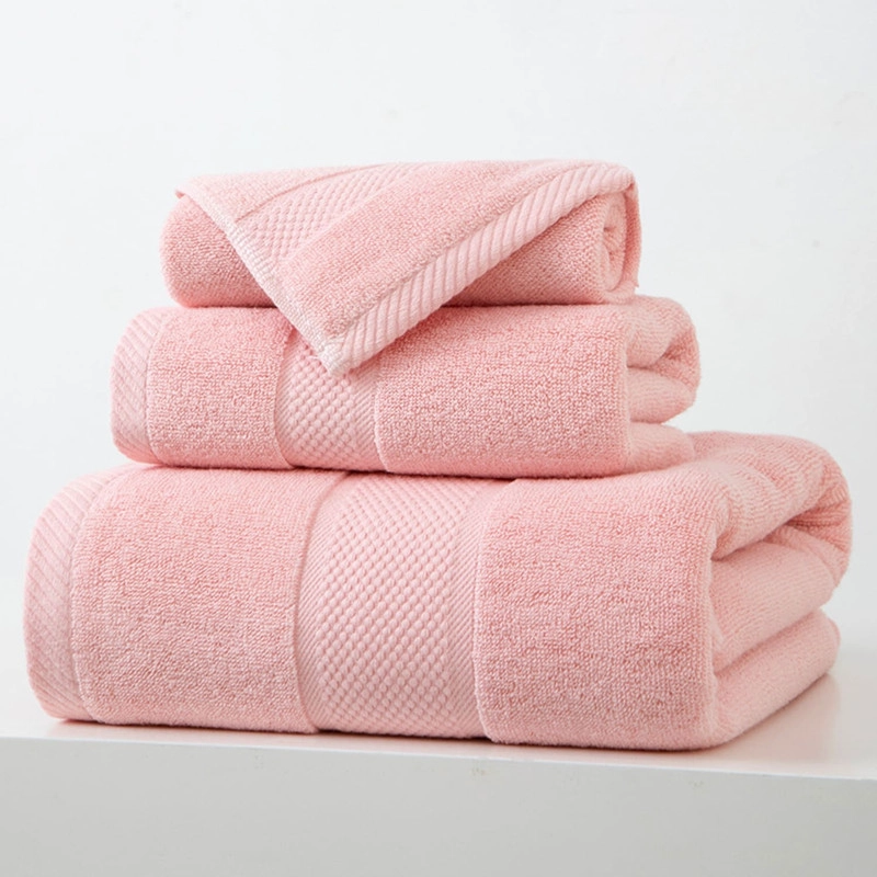 SET DE 3 TOALLAS DE BAÑO 100% ALGODON DE CUERPO Y MANOS ROSADO - 1