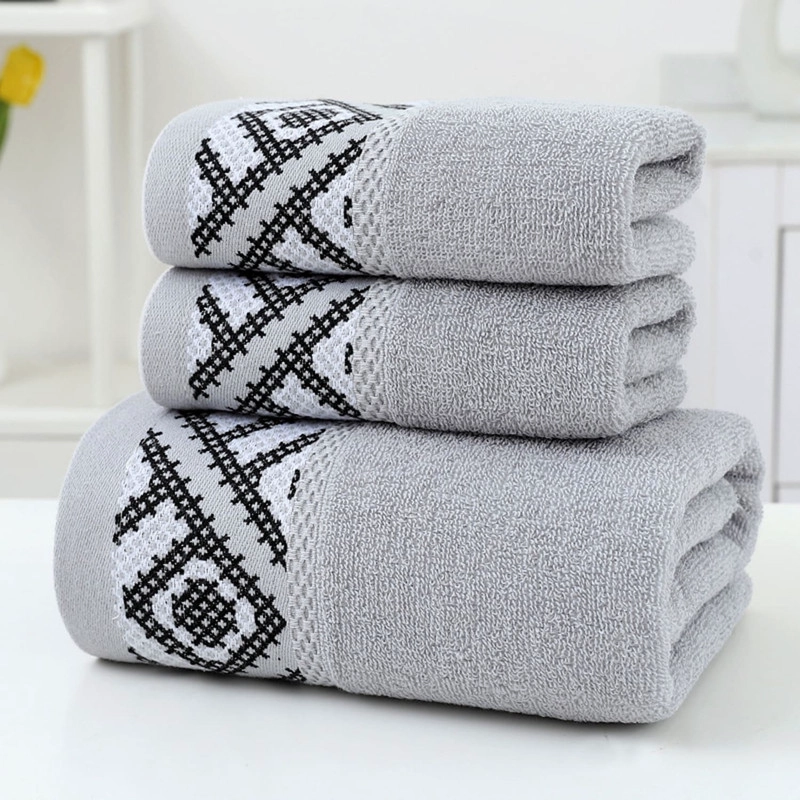 SET 3 TOALLAS DE BAÑO 100% ALGODON BORDADAS CUERPO Y MANOS GRIS - 1