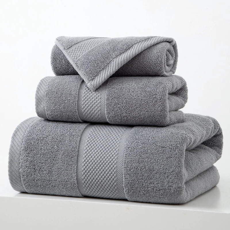 SET DE 3 TOALLAS DE BAÑO 100% ALGODON DE CUERPO Y MANOS GRIS - 1