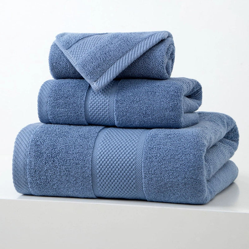 SET DE 3 TOALLAS DE BAÑO 100% ALGODON DE CUERPO Y MANOS  AZUL - 1