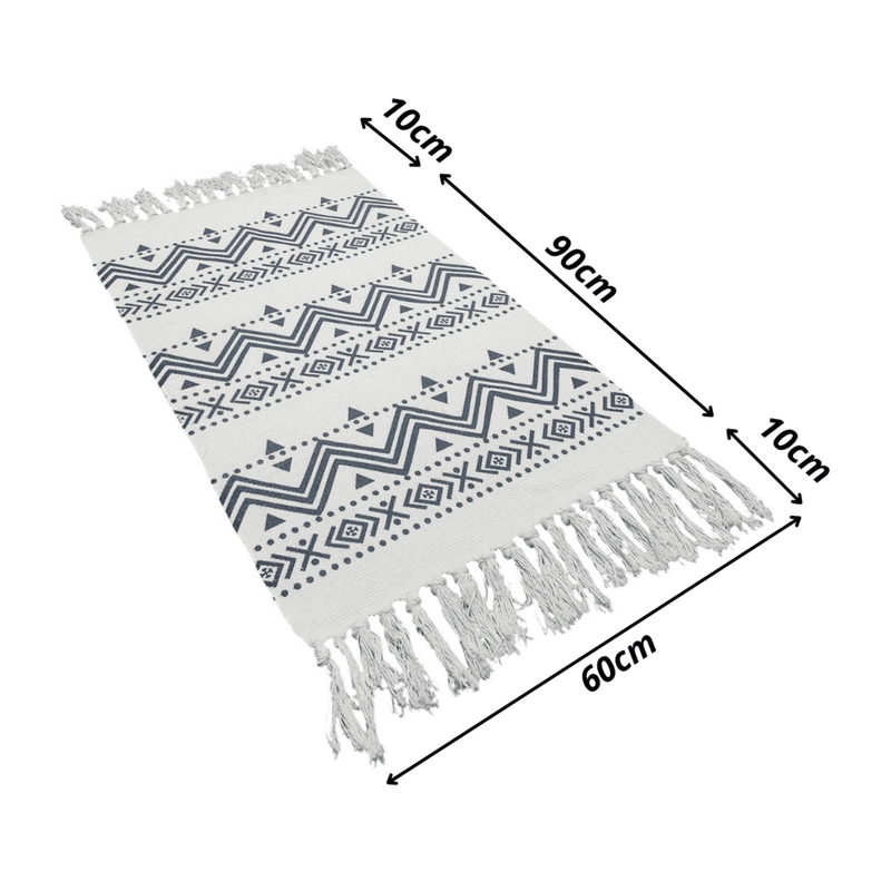 BAJADA DE CAMA KILIM 60CM X 90CM TEJIDAS EN ALGODON CON FLECOS ESTAMPADA - 2