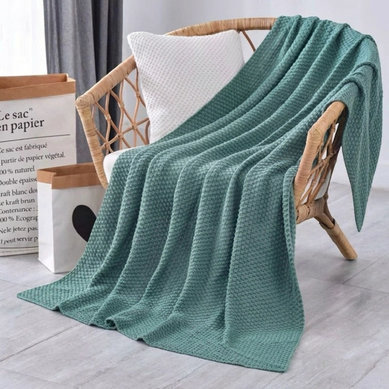 MANTA ESTILO NORDICA TEJIDA FRAZADA DECORATIVA 130X160CM COLOR TURQUESA - 1
