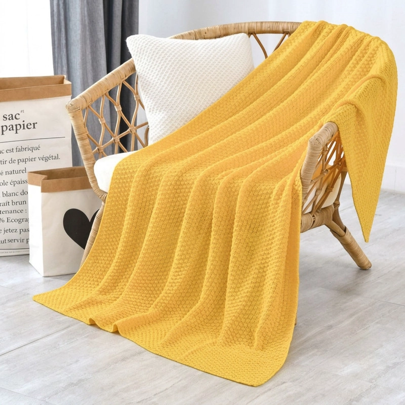 MANTA ESTILO NORDICA TEJIDA FRAZADA DECORATIVA 130X160CM COLOR AMARILLO - 1