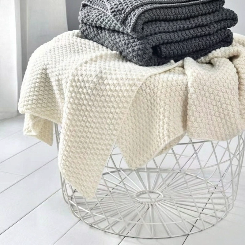 MANTA ESTILO NORDICA TEJIDA FRAZADA DECORATIVA 130X160CM COLOR CREMA - 3