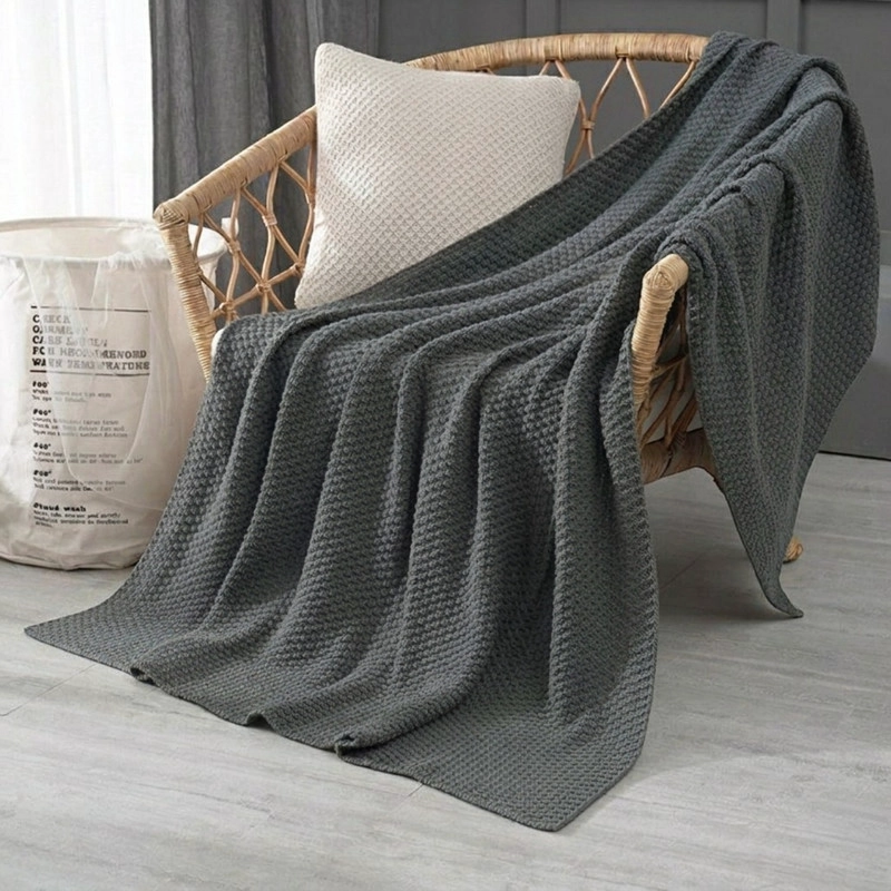 MANTA ESTILO NORDICA TEJIDA FRAZADA DECORATIVA 130X160CM COLOR GRIS - 1