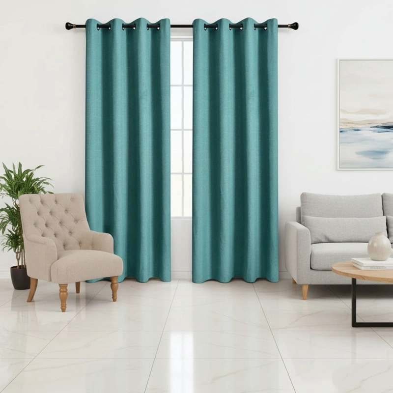 CORTINA ENGOMADA 100% BLACKOUT ANTI LUZ 2 PAÑOS DE 140X230CM CADA PAÑO TURQUESA - 1
