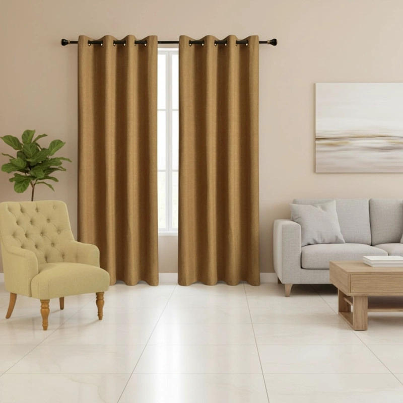CORTINA ENGOMADA 100% BLACKOUT ANTI LUZ 2 PAÑOS DE 140X230CM CADA PAÑO CAFE  CLARO - 1
