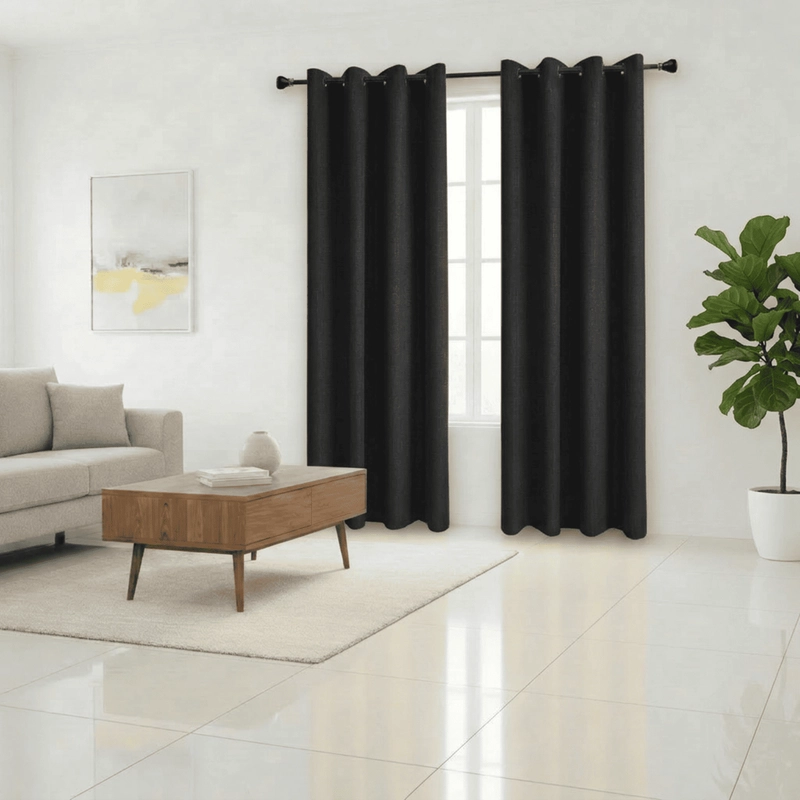 CORTINA ENGOMADA 100% BLACKOUT ANTI LUZ 2 PAÑOS DE 140X230CM CADA PAÑO NEGRO - 1