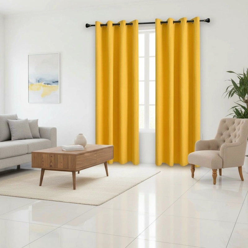 CORTINA ENGOMADA 100% BLACKOUT ANTI LUZ 2 PAÑOS DE 140X230CM CADA PAÑO MOSTAZA - 1