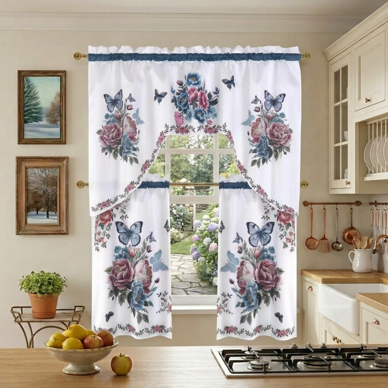 JUEGO DE CORTINAS PARA COCINA ESTAMPADAS PACK DE 3 PIEZAS - 1