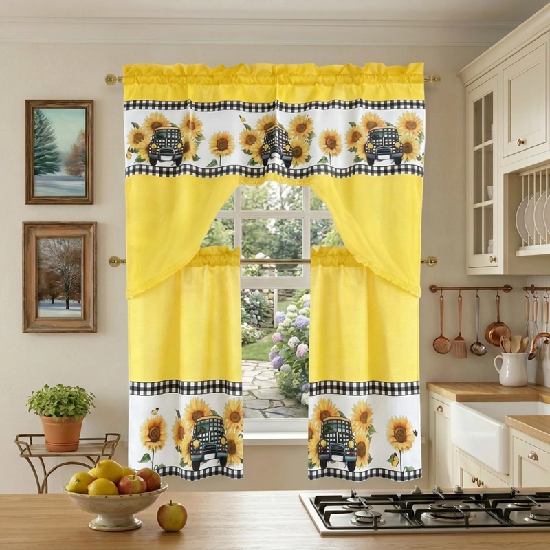 JUEGO DE CORTINAS PARA COCINA ESTAMPADAS PACK DE 3 PIEZAS - 1