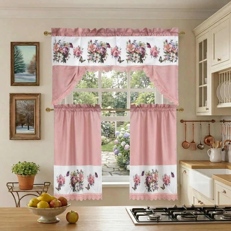 JUEGO DE CORTINAS PARA COCINA ESTAMPADAS PACK DE 3 PIEZAS - 1