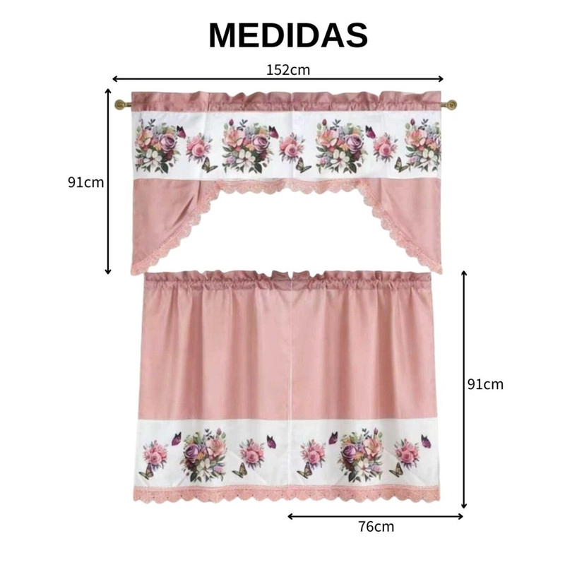 JUEGO DE CORTINAS PARA COCINA ESTAMPADAS PACK DE 3 PIEZAS - 3