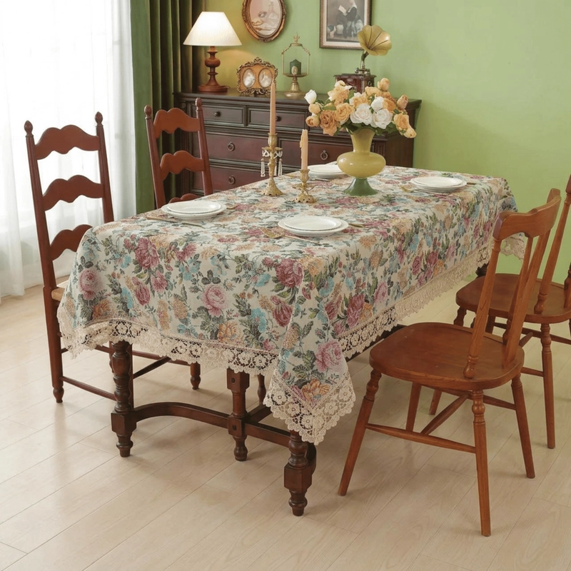 MANTEL DE MESA RECTANGULAR 140X200CM ESTILO BOHEMIO CON ENCAJE - 1