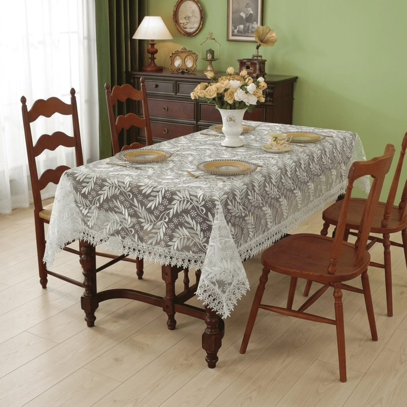 MANTEL DE MESA RECTANGULAR 140X200CM ESTILO BOHEMIO CON ENCAJE - 1